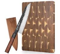 HEZHEN Coltello da Kiritsuke, Coltello da Chef in Acciaio Composito con Fodero in Legno con Tagliere in Legno di Acacia