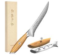HEZHEN Damasco Coltello per Sfilettare, Coltello Da Filetto Acciaio Damasco Coltelli da Disosso Filettare Professionale, Manico in Legno Ergonomico