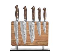 HEZHEN Damasco Set di Coltelli da Cucina Acciaio 5 Pezzi, Set di Coltelli da Chef Professionali in Acciaio Damasco con Portacoltelli Doppio Lato Magnetico, Porta Coltelli in Legno di Acacia