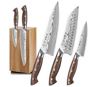 HEZHEN Damasco Set di Coltelli da Cucina con Ceppo Portacoltelli Magnetico Girevole 360°