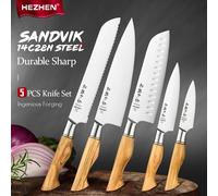 HEZHEN Set di coltelli da 1-5 pezzi Sandivik 14 c28n acciaio inossidabile Chef Santoku Utility Paring Cook Knife per coltello da cucina affilato per carne