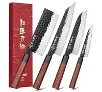 HEZHEN Set di Coltelli da Cucina 4 Pezzi, Universali Coltello da Chef Gyuto Asiático Nakiri Santoku, Manico Ottagonale in Legno