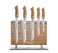 HEZHEN Set di Coltelli da Cucina Acciaio Damasco, Set di Coltelli da Chef Professionali in Damasco con Portacoltelli Doppio Lato Magnetico, Porta Coltelli in Legno di Acacia