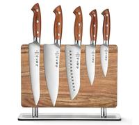 HEZHEN Set di Coltelli da Cucina Acciaio Geman 5 Pezzi, Set di Coltelli da Chef Professionali in Acciaio Inox con Portacoltelli Doppio Lato Magnetico, Porta Coltelli in Legno di Acacia
