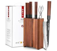 HEZHEN Set di Coltelli da Cucina Ceppi Portacoltelli, Coltello Santoku Stile Giapponese Coltelli da Chef, Forbici da Cucina Blocco Coltelli in Legno di Acacia