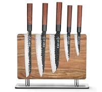 HEZHEN Set di Coltelli da Cucina, Coltelli da Chef in Acciaio Composito con Portacoltelli Doppio Lato Magnetico, Porta Coltelli in Legno di Acacia