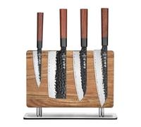 HEZHEN Set di Coltelli da Cucina con Portacoltelli Doppio Lato Magnetico, Porta Coltelli in Legno di Acacia