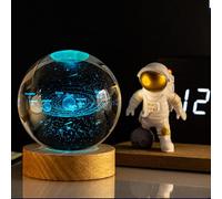 HeZhiNing Sfera di cristallo 3D, Luce Notturna per Bambini a Forma di Sfera in Vetro, Base a LED con 7 Luci che Cambiano Colore, Decorazione in Cristallo Regali (Sistema Solare, 6CM)