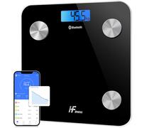 HF Bilancia Pesapersone Professionale Impedenziometrica Bluetooth Digitale con App Misura Peso Corporeo, Massa Grassa, BMI, Massa Muscolare, Massa Ossea, Proteine (Nero con retroilluminazione blu)