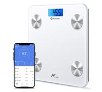 HF Bilancia Pesapersone, Professionale Impedenziometrica Bluetooth Digitale con App Misura Peso Corporeo, Massa Grassa, BMI, Massa Muscolare, Massa Ossea, Proteine (Bianco con retroilluminazione blu)