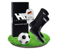 HF Training - 1 Paio di calze da calcio antiscivolo nero (40-46) unisex - Calzini da calcio con grip per donna, uomo, adulti - Calzettoni da calcio, sportive e corsa lunghe, antiscivolo e traspiranti