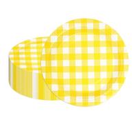 HFBOBP 40 piatti di carta a quadretti gialli, 22,9 cm, a righe, usa e getta, decorativi, per cena, dessert, per compleanni, baby shower, matrimoni, addio al celibato