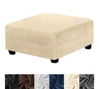 HFCNMY Copertura quadrata per ottomana, in velluto elasticizzato, copertura quadrata per ottomana, spessa, lavabile, copertura per poggiapiedi con fondo elastico, per soggiorno, beige, M