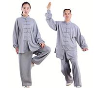 HFCY Abbigliamento da uomo per Kung Fu, uniforme da arti marziali, costume da donna per Tai Chi, uniforme tradizionale cinese per meditazione Wing Chun, grigio-XXXL