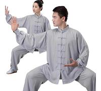 HFCY Cinese Tradizionale Arti Marziali Kung Fu Tai Chi Abbigliamento per Uomini Donne Camicia Manica Lunga Pantaloni Formazione Uniforme Primavera, grigio-XL