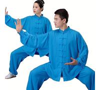 HFCY Cinese Tradizionale Arti Marziali Kung Fu Tai Chi Abbigliamento per Uomini Donne Camicia Manica Lunga Pantaloni Formazione Uniforme Primavera, Blu Scuro XXL