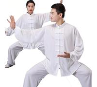 HFCY Cinese Tradizionale Arti Marziali Kung Fu Tai Chi Abbigliamento per Uomini Donne Camicia Manica Lunga Pantaloni Formazione Uniforme Primavera, Bianco-XXL