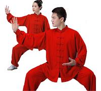HFCY Cinese Tradizionale Arti Marziali Kung Fu Tai Chi Abbigliamento per Uomo Donna Camicia Manica Lunga Pantaloni Formazione Uniforme Primavera, rosso-XL