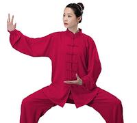 HFCY Cinese Tradizionale Arti Marziali Kung Fu Tai Chi Abbigliamento per Uomo Donna Camicia Manica Lunga Pantaloni Formazione Uniforme Primavera, rosa rosso-L