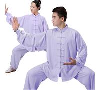 HFCY Cinese Tradizionale Arti Marziali Kung Fu Tai Chi Abbigliamento per Uomo Donna Manica Lunga Camicia Pantaloni Formazione Uniforme Primavera, viola chiaro - S