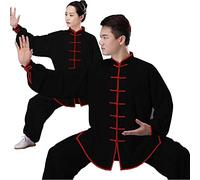 HFCY Tai Chi Uniforme Uomo Abbigliamento da Mattina per Esercizi Kung Fu E Arti Marziali Donna Abiti da Arti Marziali Wing Chun Tute da Ginnastica, Black 2-XXL