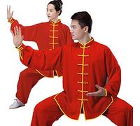 HFCY Tai Chi Uniforme Uomo Abbigliamento da Mattina per Esercizi Kung Fu E Arti Marziali Donna Abiti da Arti Marziali Wing Chun Tute da Ginnastica, Red 2-M