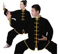 HFCY Tai Chi Uniforme Uomo Abbigliamento da Mattina per Esercizi Kung Fu E Arti Marziali Donna Abiti da Arti Marziali Wing Chun Tute da Ginnastica,Black 1-XXL