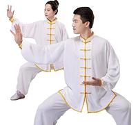 HFCY Tai Chi Uniforme Uomo Abbigliamento da Mattina per Esercizi Kung Fu E Arti Marziali Donna Abiti da Arti Marziali Wing Chun Tute da Ginnastica, White 2-XL