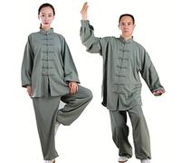 HFCY Uniforme da Kung Fu da uomo per arti marziali, uniforme da donna per Tai Chi, costume da meditazione, uniformi tradizionali cinesi, Wing Chun, verde, L