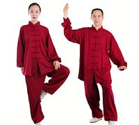 HFCY Uniforme da Kung Fu da uomo, per arti marziali, uniforme da donna per Tai Chi, costume da meditazione, uniformi tradizionali cinesi Wing Chun, rosso-S