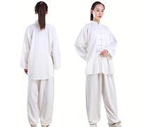 HFCY Uniforme da Kung Fu da uomo, per arti marziali, uniforme da donna per Tai Chi, costume da meditazione, uniformi tradizionali cinesi, Wing Chun, bianco, S