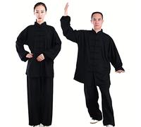 HFCY Uniforme da Kung Fu da uomo per arti marziali, uniforme da donna per Tai Chi, costume da meditazione, uniformi tradizionali cinesi, Wing Chun, nero-XS