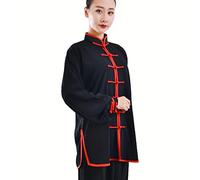 HFCY Uniforme per arti marziali Tai Chi, abbigliamento per Kung Fu, per uomo e donna, abbigliamento tradizionale cinese Wing Chun, nero-M