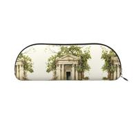 Hfderw Borsa portaoggetti semicircolare in pelle con cerniera in pelle astuccio per matite stereo portatile borsa per penne borsa cosmetica borsa portaoggetti, Oro, One Size, Art Deco