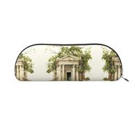 Hfderw Custodia in pelle semicircolare con cerniera, custodia stereo, portatile, astuccio per matite, borsa per il trucco, borsa per riporre, argento, Taglia unica, Art Deco