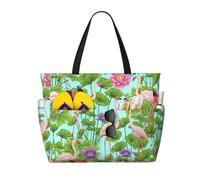 HFDERW Flamingo Love Flowers Borsa da spiaggia extra large impermeabile borsa da spiaggia borse da piscina con cerniera tasca bagnata per viaggi, Nero, One Size