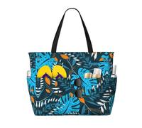 HFDERW Summer Tropical Leaves Extra Large Beach Bag Impermeabile Beach Totes Borse Pool Bag Con Cerniera Tasca Bagnata Per Viaggio, Nero, One Size
