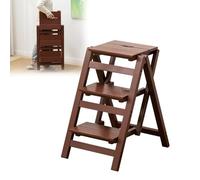HFDTS Scala in legno massello, scala for uso domestico, pieghevole, sgabello da interno utilizzabile come sedia, multifunzionale a doppio uso, scala