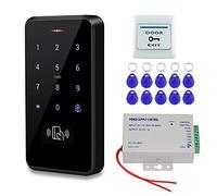 HFeng - Kit di controllo accessi per porte esterne, IP68, impermeabile, lettore di schede, tastiera RFID + alimentatore + pulsante di uscita della porta + 10 portachiavi (senza lucchetto)
