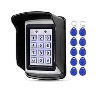 HFeng - Telecomando RFID 125 KHz con tastiera impermeabile e copertura esterna + 10 portachiavi EM4100 1000 utente WG26, retroilluminazione, scatola metallica