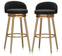 HFERTSCN Elegante sgabello da bar in metallo di velluto in velluto - 2% sedie da banco nero per la sala da pranzo in cucina Ricezione dell'ufficio con poggiapiedi e cornice d'oro (75 cm) FANDIAO