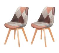 HFERTSCN Set di 2 sedie da pranzo imbottite in lino retrò scandinavo cucina patchwork e mobili per ufficio gambe in legno solido elegante e comodi posti a sedere FANDIAO
