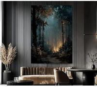 HFEWQM Quadro moderno con paesaggio notturno nella foresta e lucciole, ideale per soggiorno, camera da letto, ufficio e arredamento casa (60x80 cm/senza cornice)