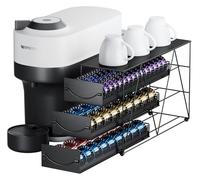 HFHOME Cassetto porta cialde caffè per 90 cialde Nespresso Vertuo, organizer per cialde Nespresso a 3 livelli, supporto porta capsule caffè in metallo con cassetti scorrevoli per - bancone cucina
