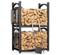HFHOME Scaffale per Legna da Ardere 2 in 1 - Supporto Interno 78 x 46 x 32 cm Con Accessori per Stufa, Pala, Scopa, Pinza