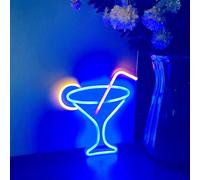 HFHungkeong Bar Cocktails, targa al neon a LED, bicchiere da vino, luce al neon, batteria e USB, doppia alimentazione USB, per decorazione da parete, cocktail bar, ristorante, negozio