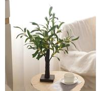 HFHungkeong Lampada da tavolo con foglie di ulivo da 55 cm, mini bonsai con foglie di ulivo artificiali e 30 LED bianchi caldi, per camino, camera da letto, casa, feste, matrimoni, decorazioni