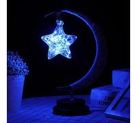 HFHungkeong Lampada decorativa a LED con stella e luna, lampada da tavolo 3D magica luce di luna in ferro battuto, luce notturna, decorazione per la casa, ufficio, regalo di compleanno, alimentatore