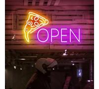 HFHungkeong Targa per pizza al neon in acrilico aperto cartelli luminosi per aziende, pizza a LED, arte da parete per pizzeria, negozio, forno da cucina, decorazione per pizza, regalo per gli amanti