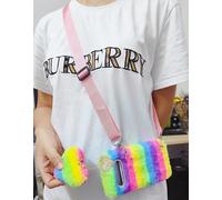 HFICY Cover per Honor 400 Pro, in finta pelliccia, con 2 pellicole protettive in vetro per lo schermo, in morbida pelliccia sintetica, da donna, motivo: cuore arcobaleno